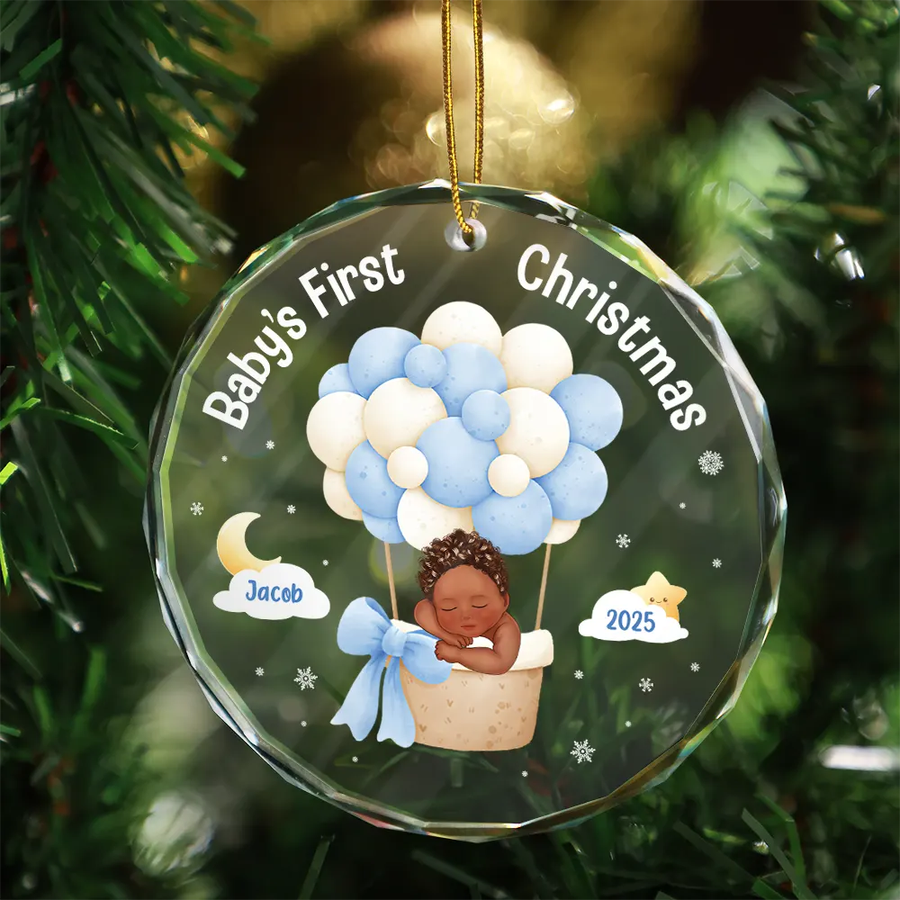 My First Christmas Baby Girl Boy - Personalized Circle Glass Ornament - Image 3