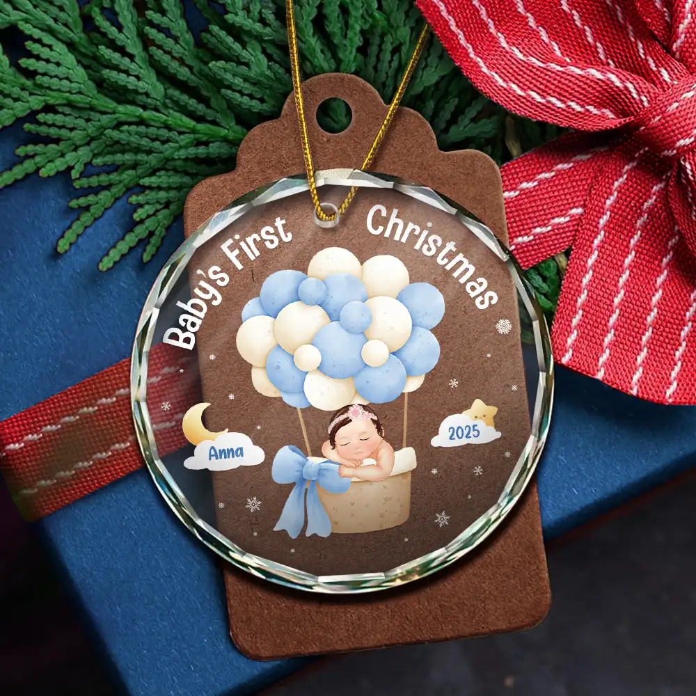 My First Christmas Baby Girl Boy - Personalized Circle Glass Ornament - Image 5