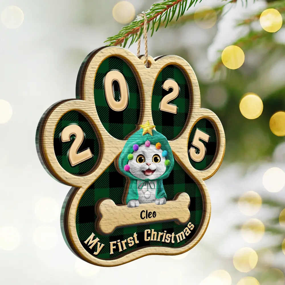 My First Christmas Dog Cat 3D Effect - Personalized 2-Layered Mix Ornament - Image 2