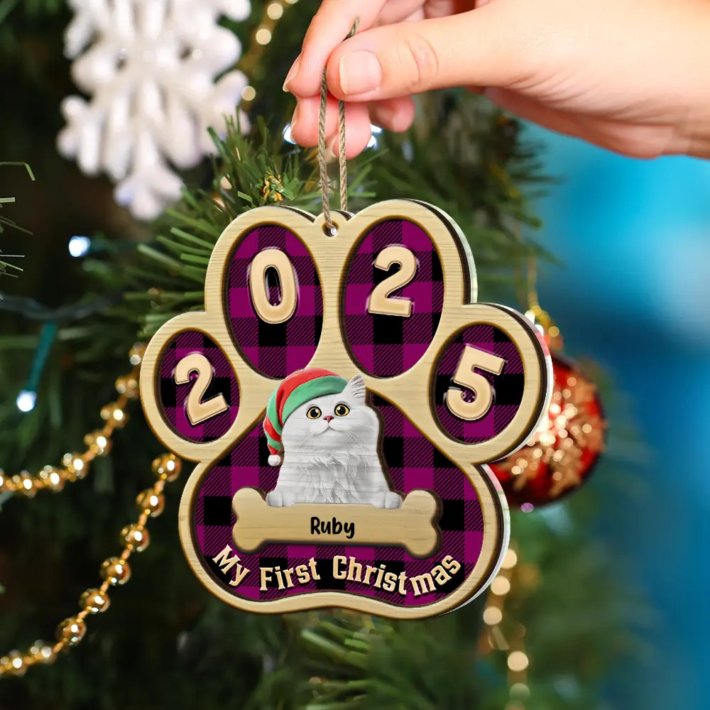 My First Christmas Dog Cat 3D Effect - Personalized 2-Layered Mix Ornament - Image 4