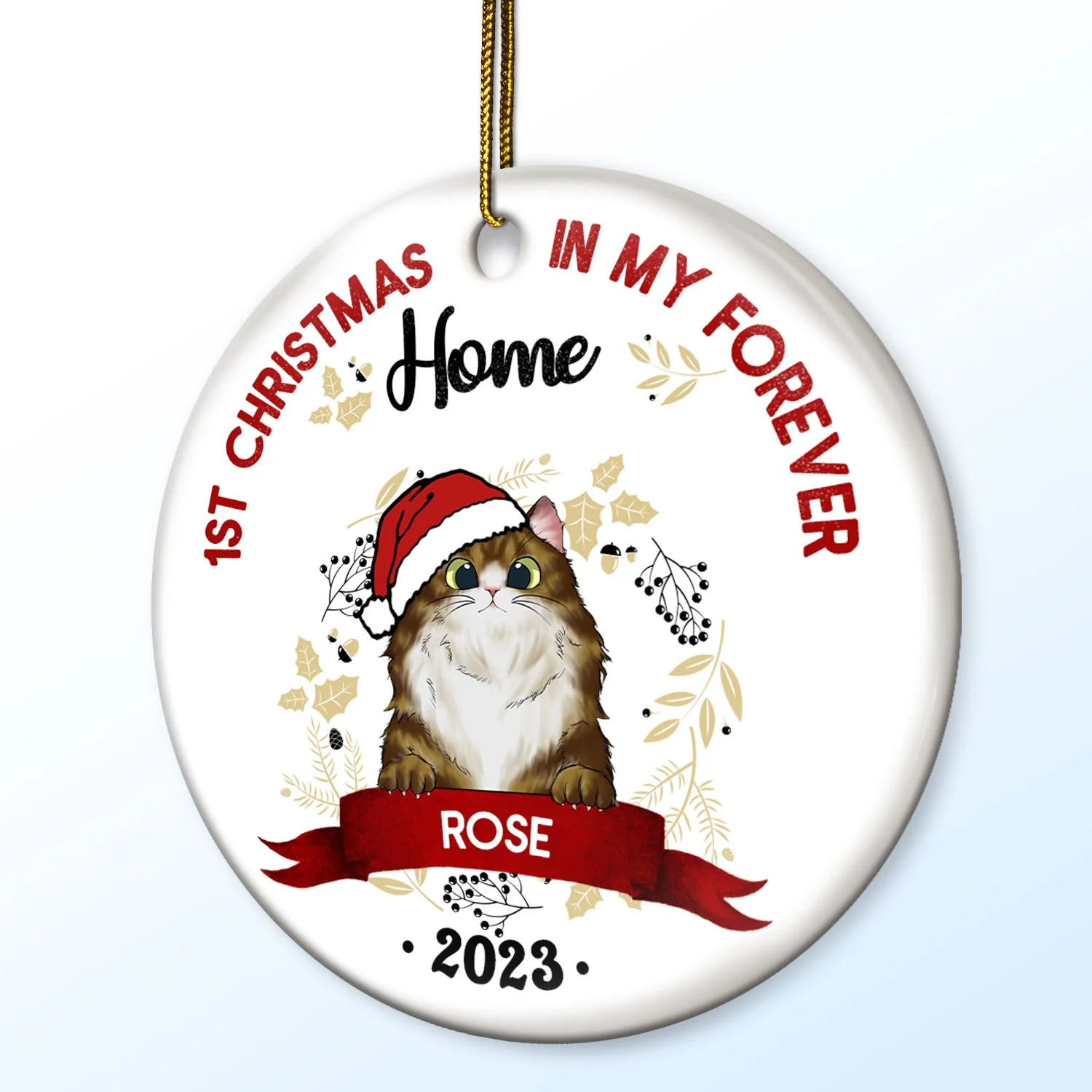 My First Christmas - Gift For Cat Owners - Personalized Circle Ceramic Ornament - Image 2