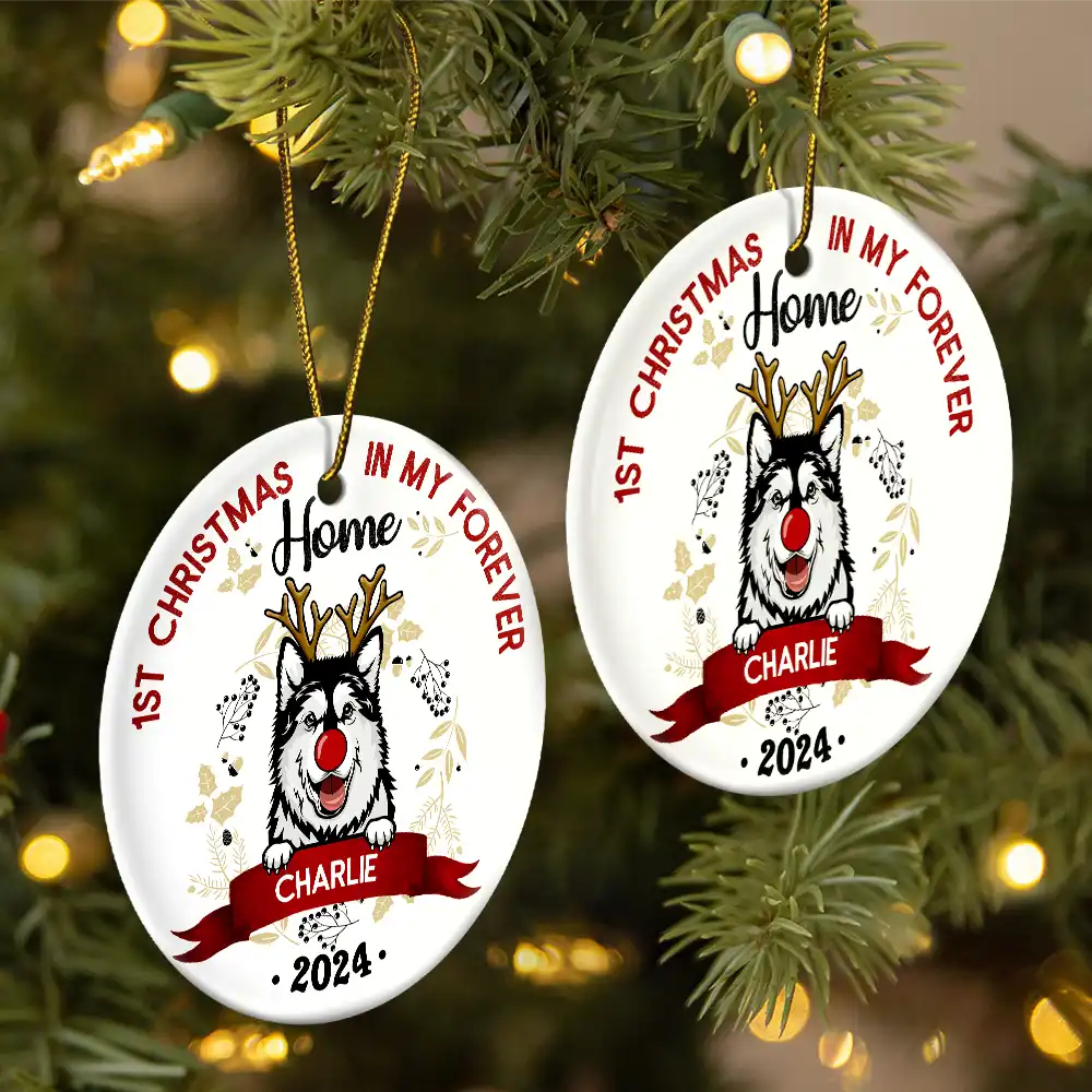 My First Christmas - Gift For Dog Owners - Personalized Custom Circle Ceramic Ornament - Image 2