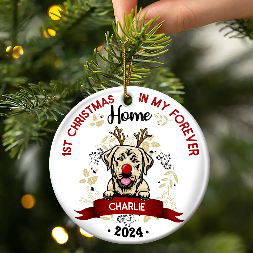 My First Christmas - Gift For Dog Owners - Personalized Custom Circle Ceramic Ornament - Image 3