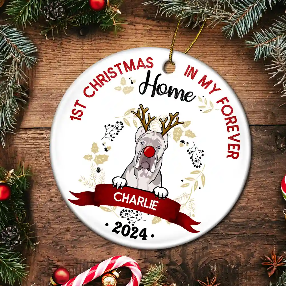 My First Christmas - Gift For Dog Owners - Personalized Custom Circle Ceramic Ornament - Image 5