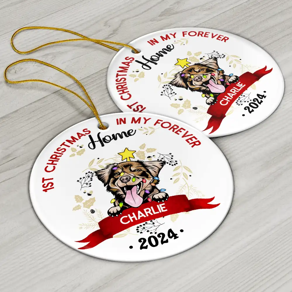 My First Christmas - Gift For Dog Owners - Personalized Custom Circle Ceramic Ornament - Image 6