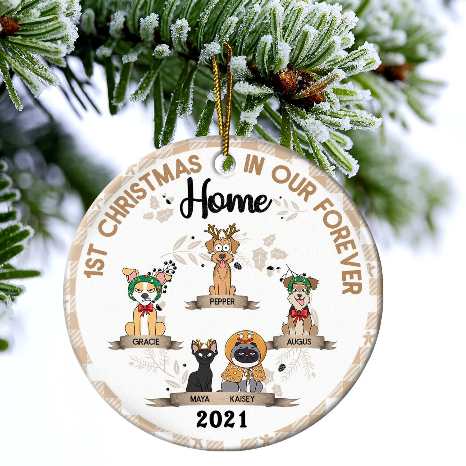 My First Christmas In My Forever Home - Christmas Gift For Cat, Dog Owner, Pet Lover - Personalized Circle Ceramic Ornament - Image 4
