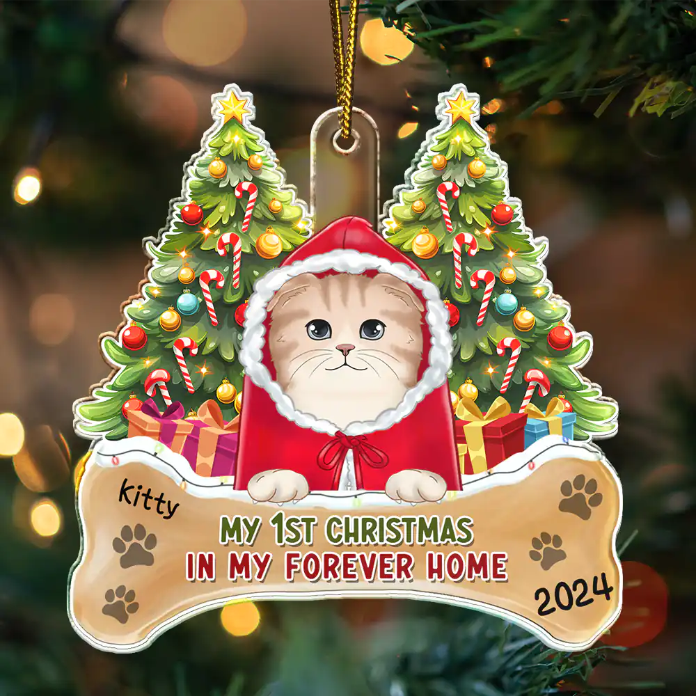 My First Christmas In My Forever Home Dogs Cats - Personalized Custom Shaped Acrylic Ornament - Image 3