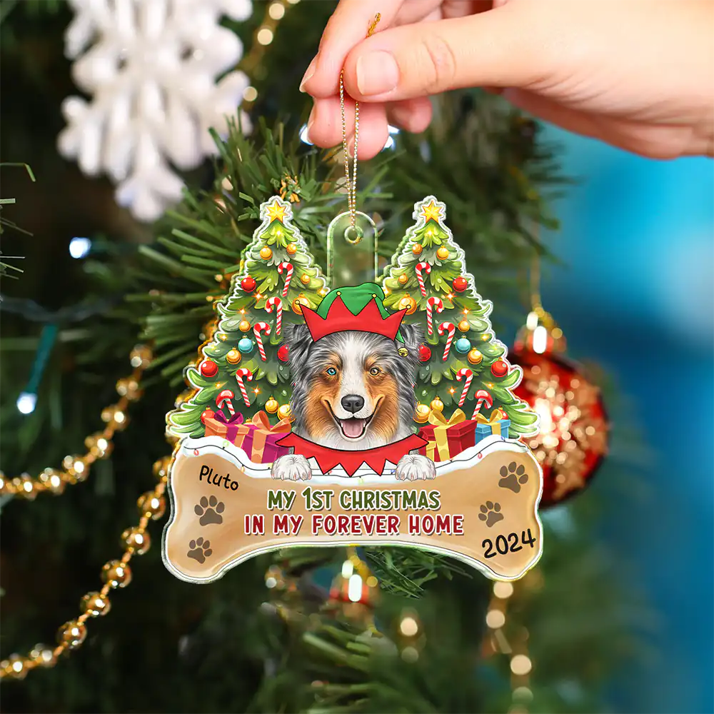 My First Christmas In My Forever Home Dogs Cats - Personalized Custom Shaped Acrylic Ornament - Image 4