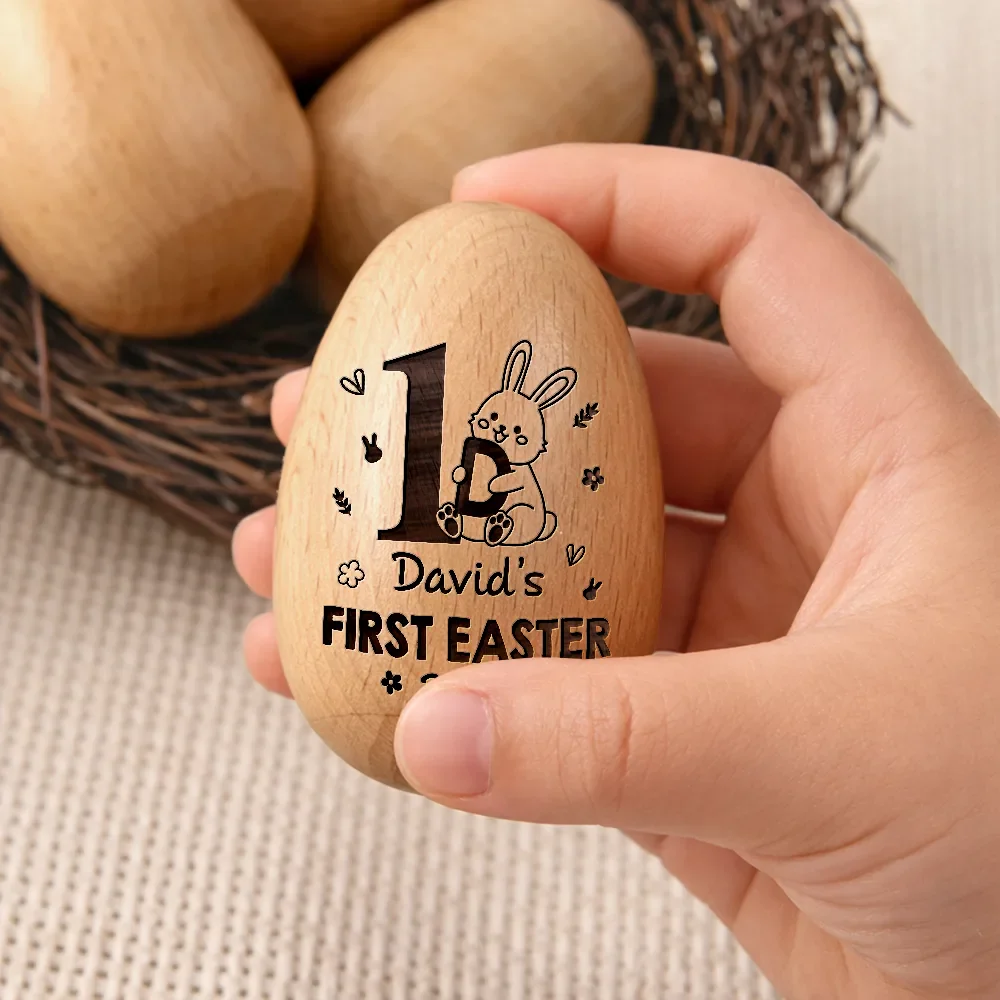 My First Easter Monogram - Personalized Musical Wooden Easter Egg Shaker - Image 3