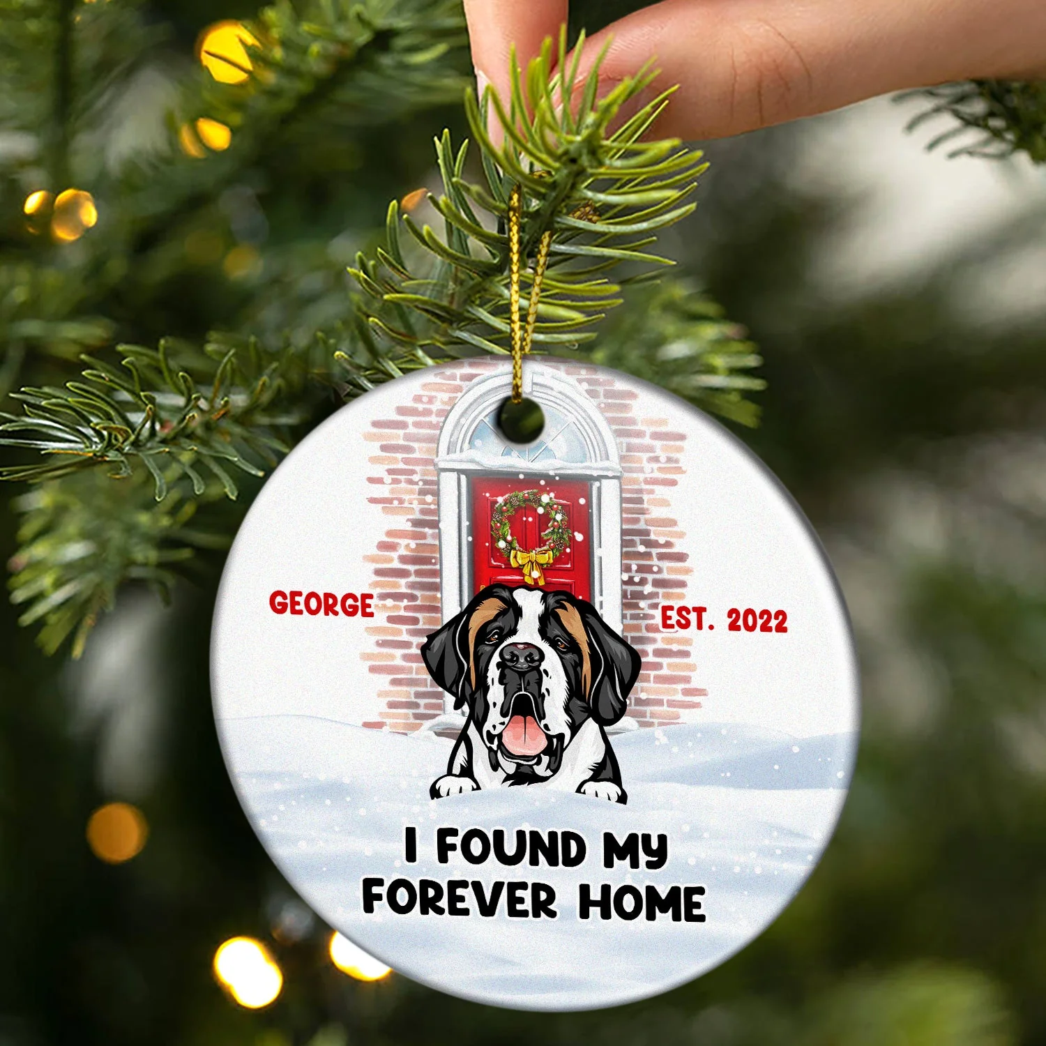 My Forever Home - Christmas Gift For Dog And Cat Lovers - Personalized Custom Circle Ceramic Ornament - Image 2