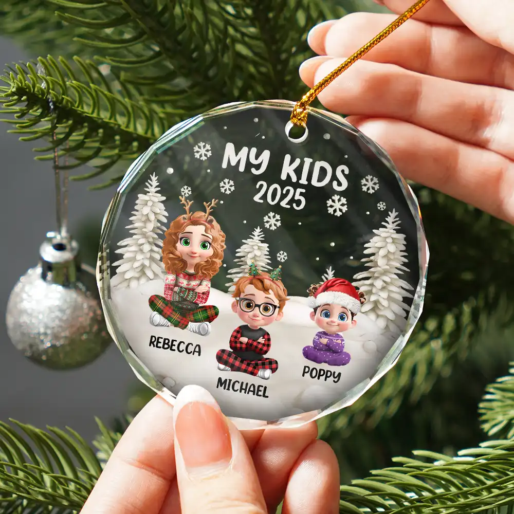 My Grandkids 3D Effect - Personalized Circle Glass Ornament - Image 2