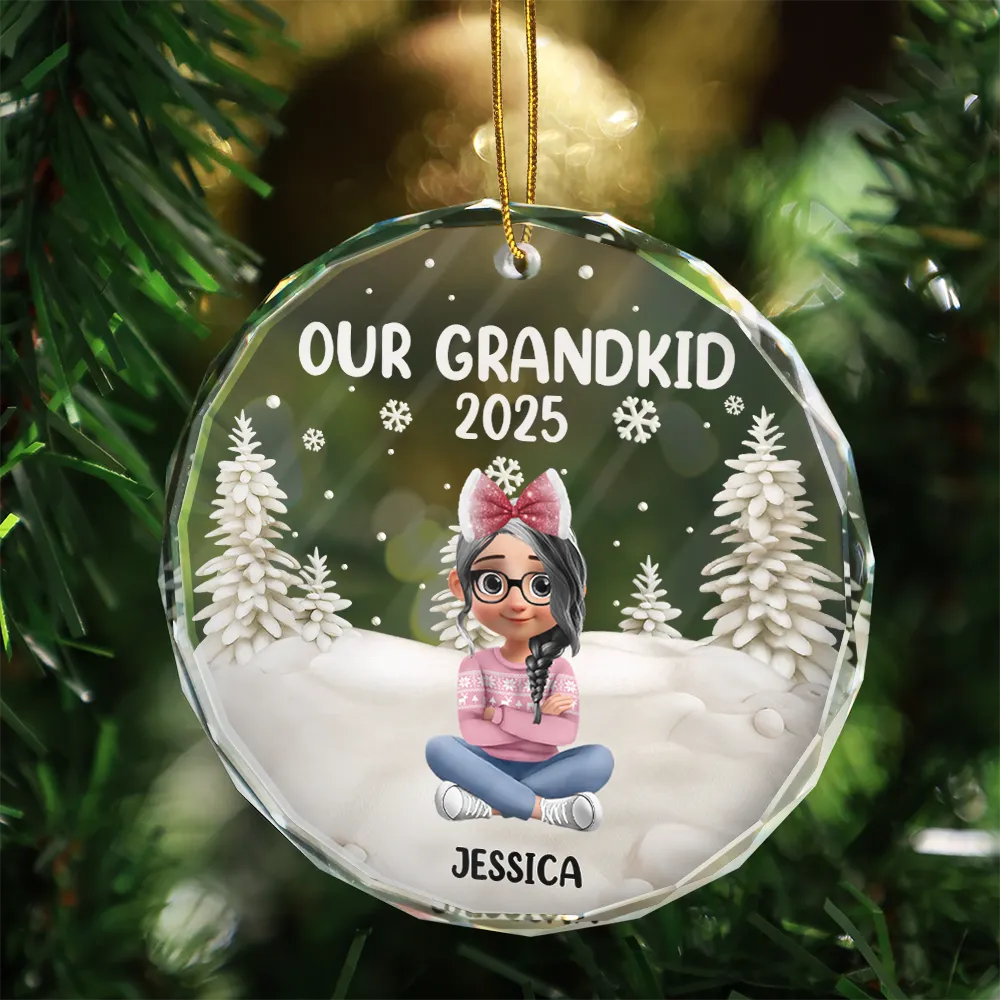 My Grandkids 3D Effect - Personalized Circle Glass Ornament - Image 3