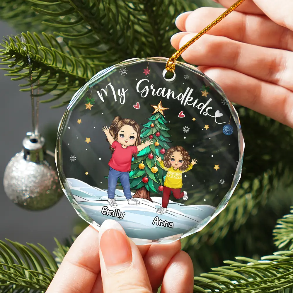 My Grandkids Grandma Grandpa - Personalized Circle Glass Ornament - Image 2