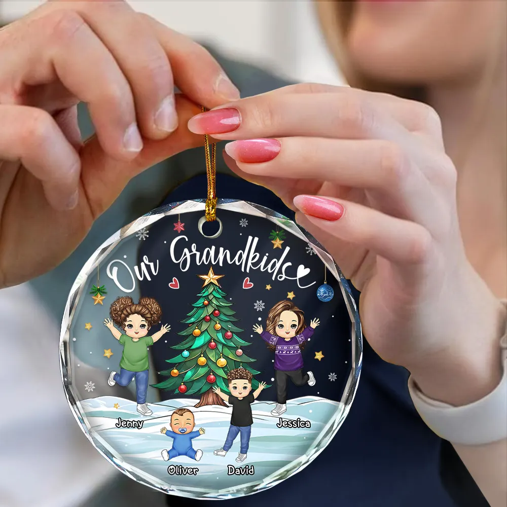 My Grandkids Grandma Grandpa - Personalized Circle Glass Ornament - Image 4