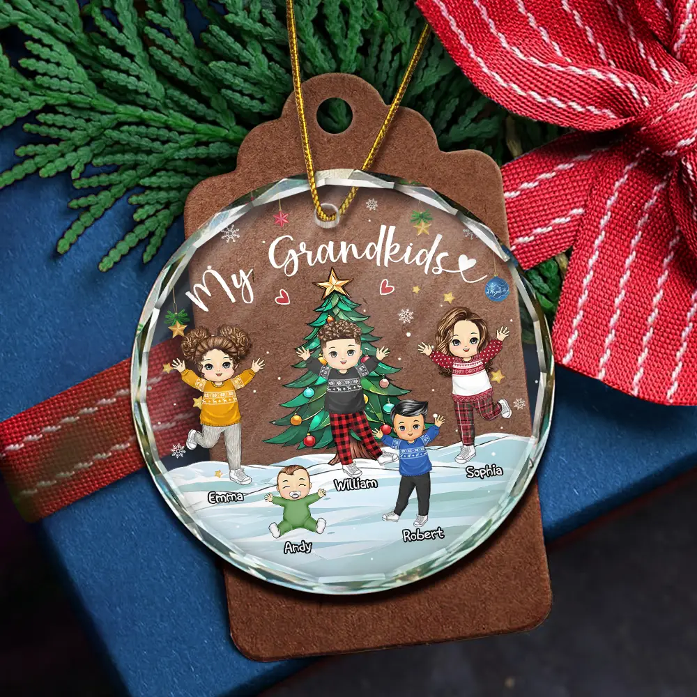 My Grandkids Grandma Grandpa - Personalized Circle Glass Ornament - Image 5