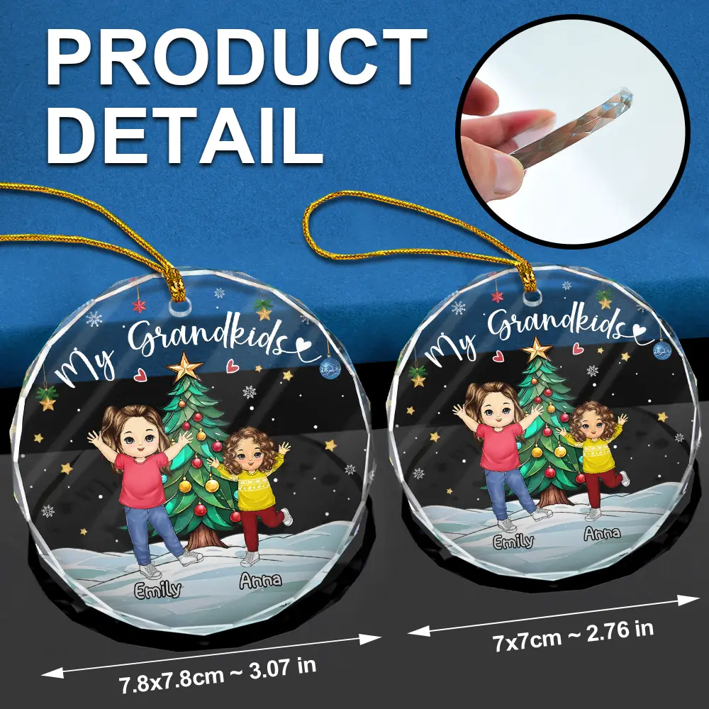 My Grandkids Grandma Grandpa - Personalized Circle Glass Ornament - Image 6