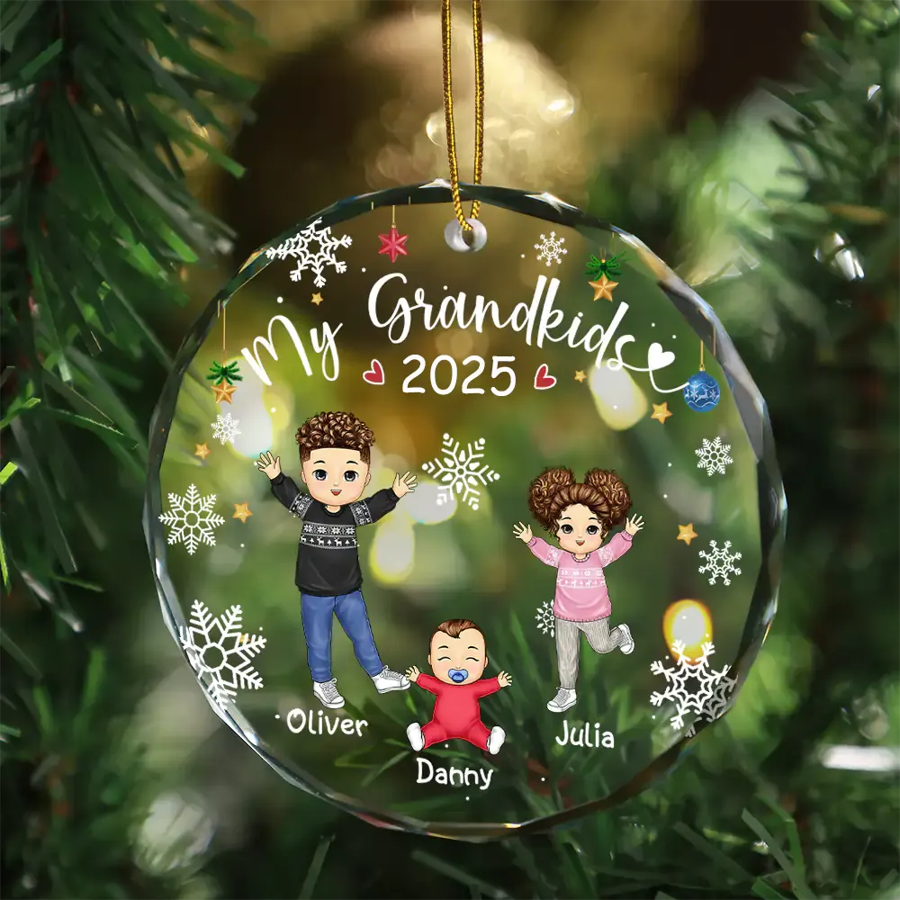 My Grandkids Grandparents Family - Personalized Circle Glass Ornament - Image 3