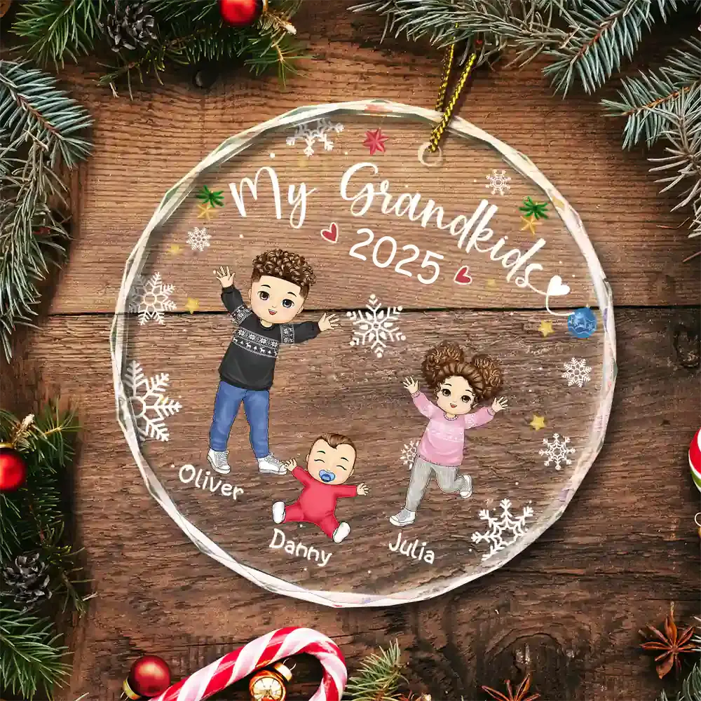 My Grandkids Grandparents Family - Personalized Circle Glass Ornament - Image 5