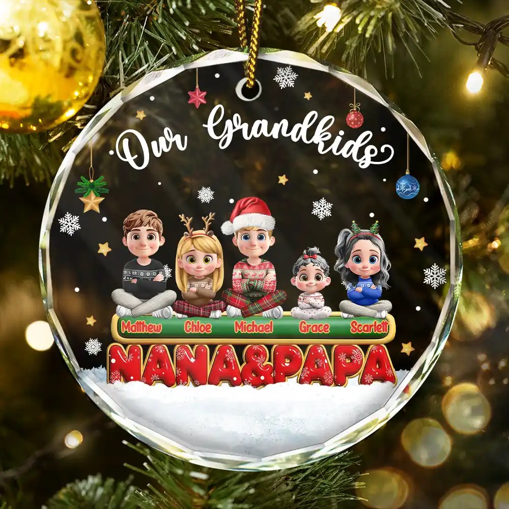 My Grandkids Our Kids 3D Effect - Personalized Circle Glass Ornament - Image 2