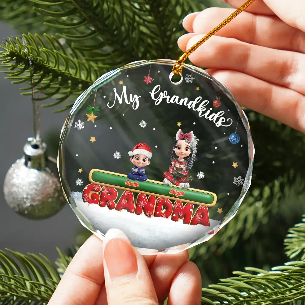 My Grandkids Our Kids 3D Effect - Personalized Circle Glass Ornament - Image 3
