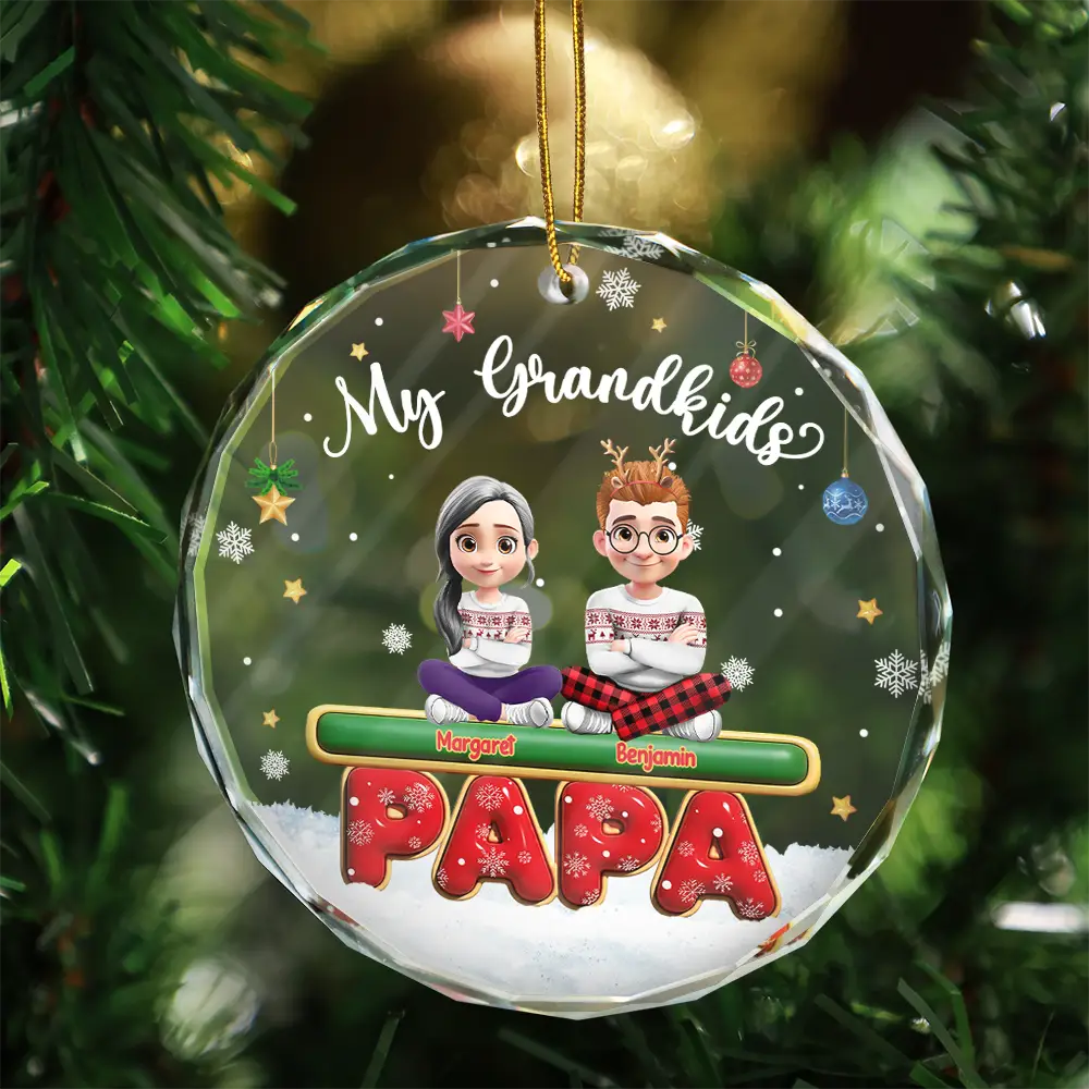 My Grandkids Our Kids 3D Effect - Personalized Circle Glass Ornament - Image 4