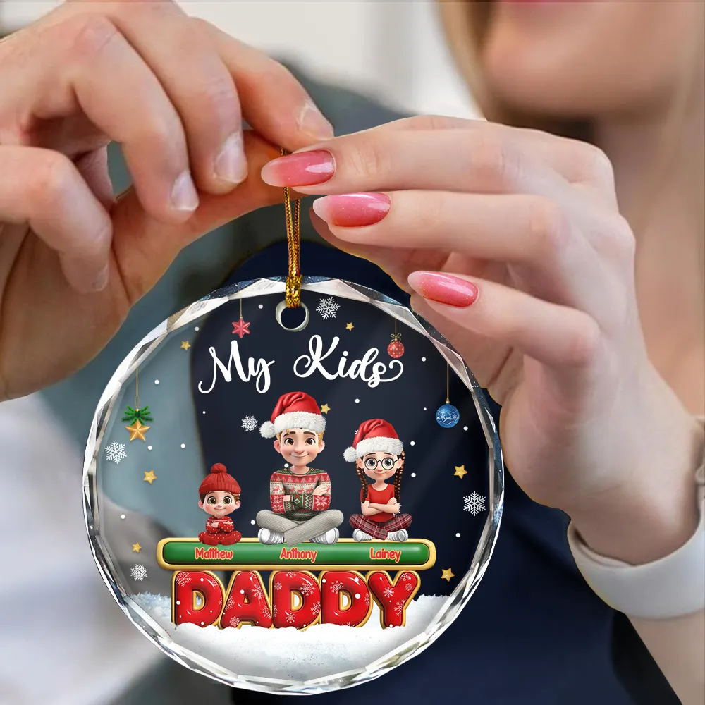 My Grandkids Our Kids 3D Effect - Personalized Circle Glass Ornament - Image 5