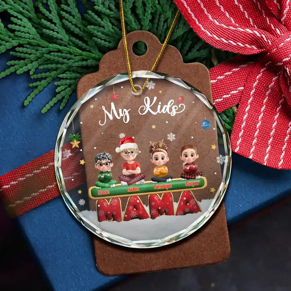My Grandkids Our Kids 3D Effect - Personalized Circle Glass Ornament - Image 6