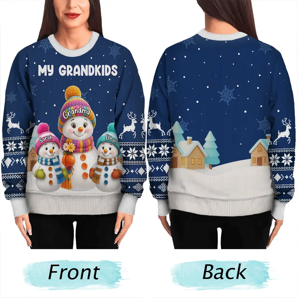 My Grandkids Snowman 3D Effect - Personalized Unisex Ugly Sweater - Image 6