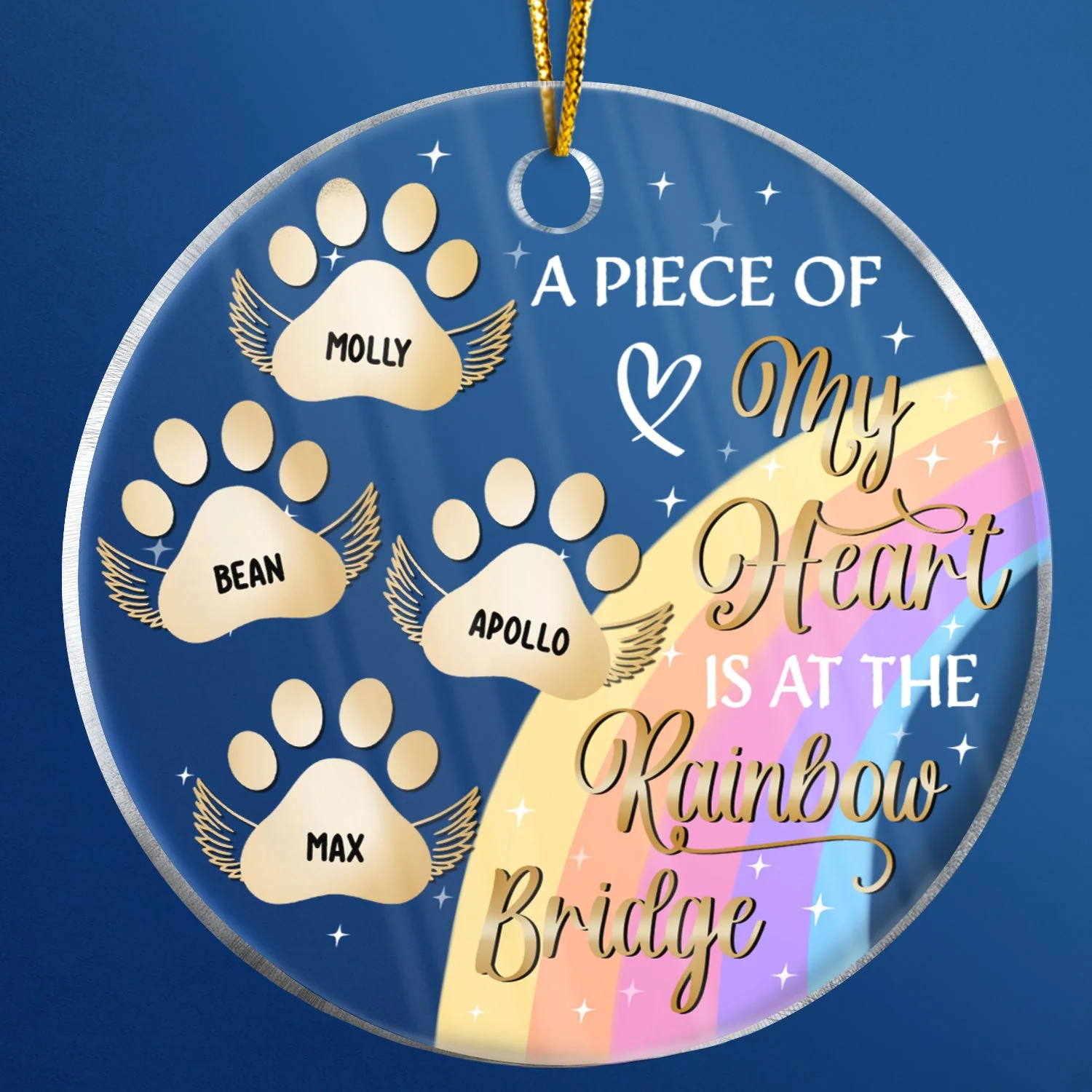 My Heart Is At The Rainbow Bridge - Christmas Memorial Gift For Dog Lovers - Personalized Custom Circle Acrylic Ornament - Image 4