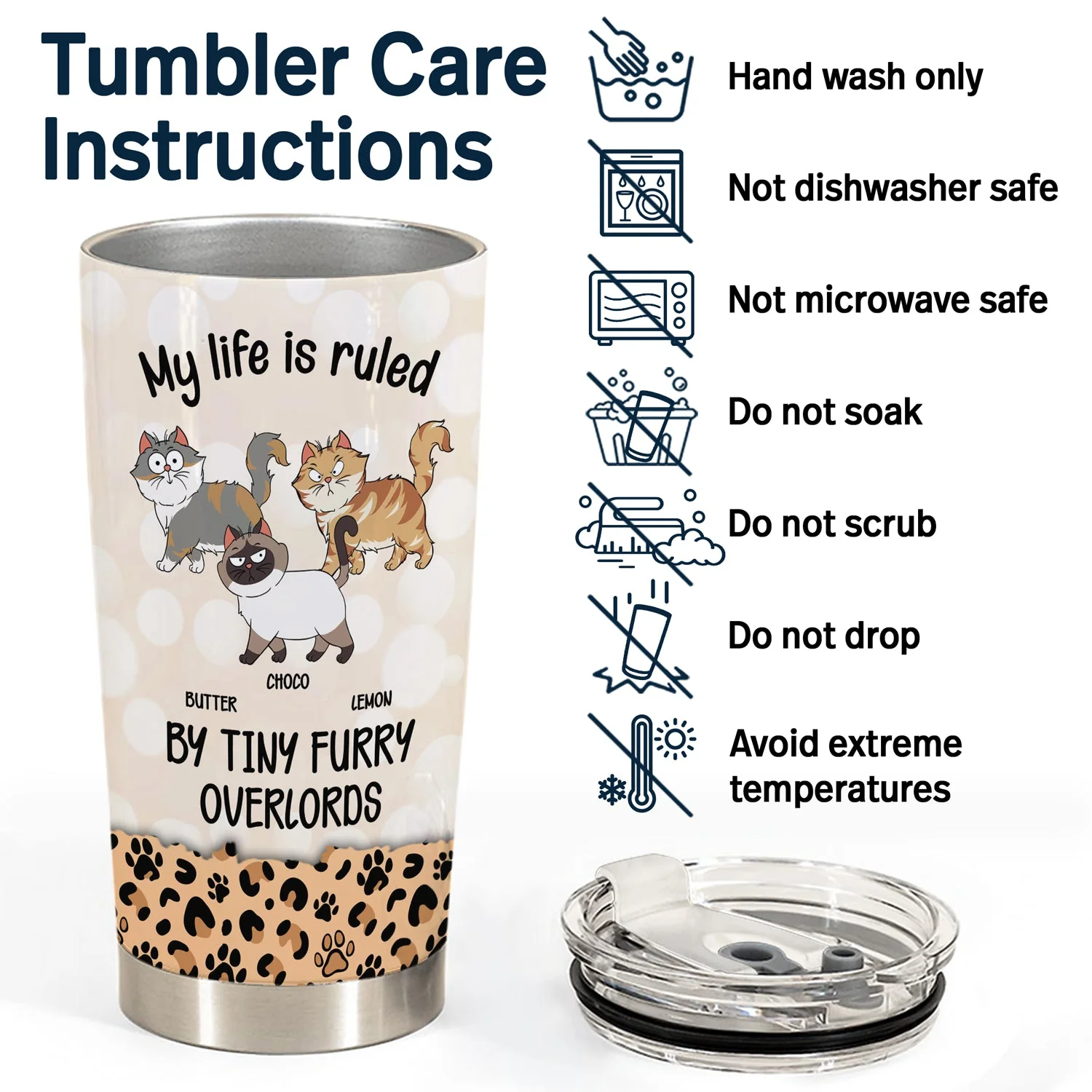 My Life Is Ruled By Tiny Furry Overlords Leopard Pattern - Gift For Cat Lovers - Personalized Tumbler - Image 5