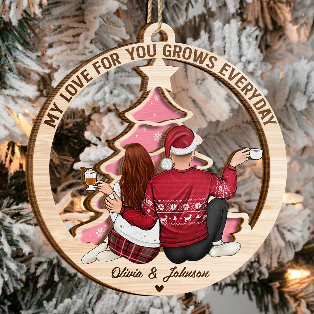 My Love For You Grows Everyday - Personalized 2-Layered Wooden Ornament - Image 3