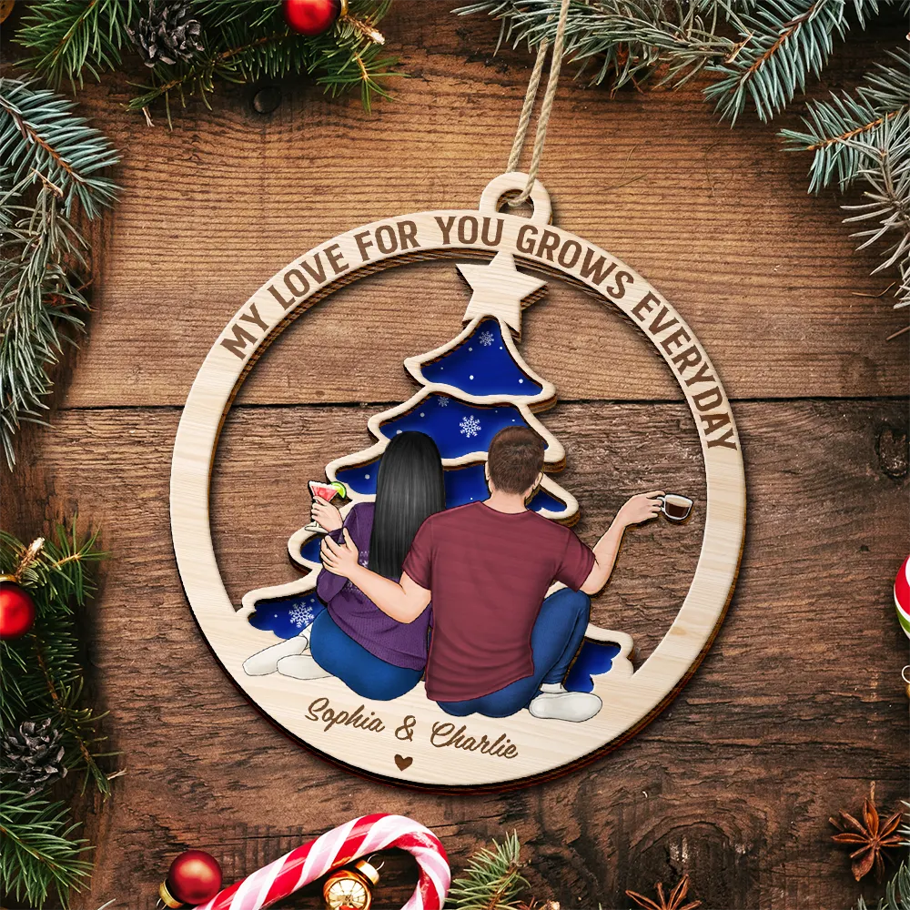 My Love For You Grows Everyday - Personalized 2-Layered Wooden Ornament - Image 4