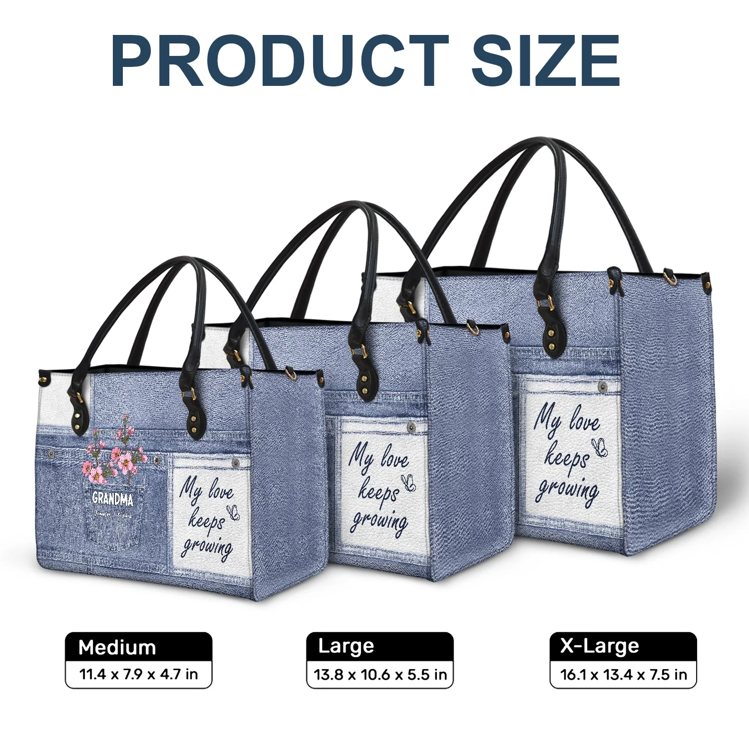 My Love Keeps Growing - Gift For Grandma And Mother - Personalized Leather Bag - Image 6