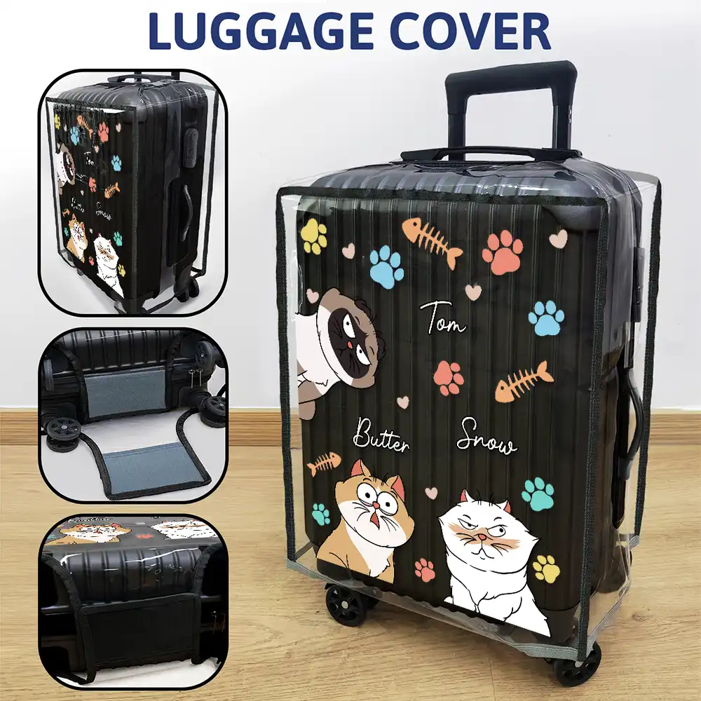 My Lovely Fur Babies Cartoon Cats - Personalized Clear Luggage Cover - Image 3