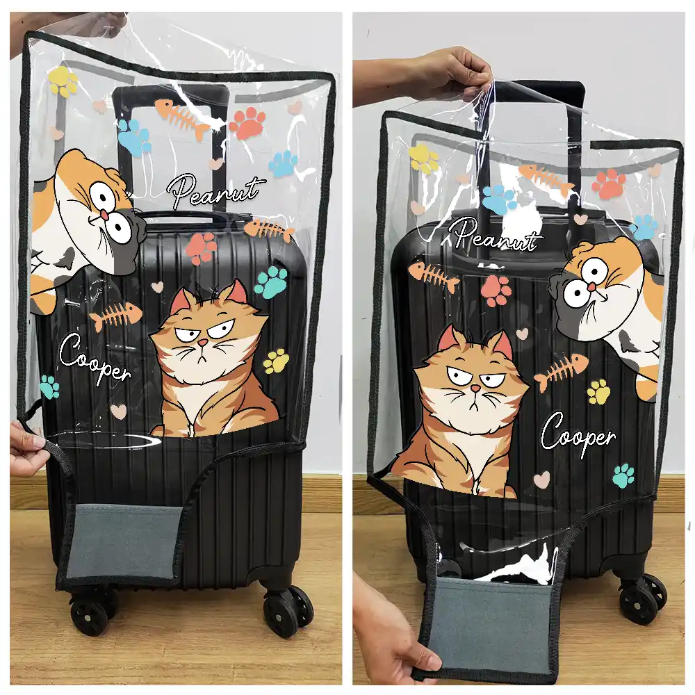 My Lovely Fur Babies Cartoon Cats - Personalized Clear Luggage Cover - Image 5