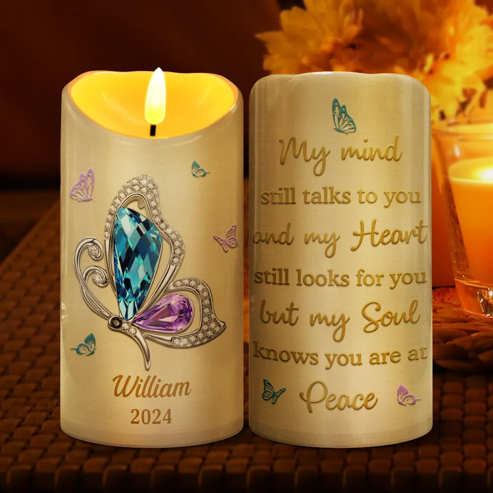 My Mind Still Talks To You Butterfly Memorial - Personalized Flameless LED Candle - Image 2