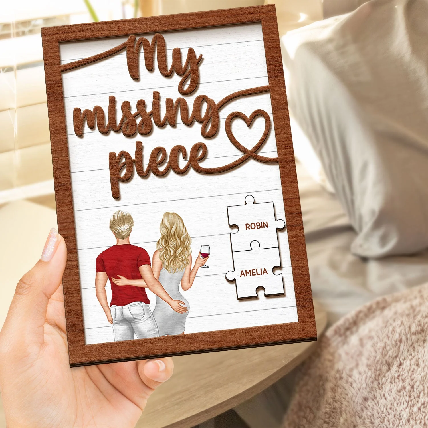 My Missing Piece Backside Couple - Gift For Couples, Husband, Wife - Personalized 2-Layered Wooden Plaque With Stand - Image 4
