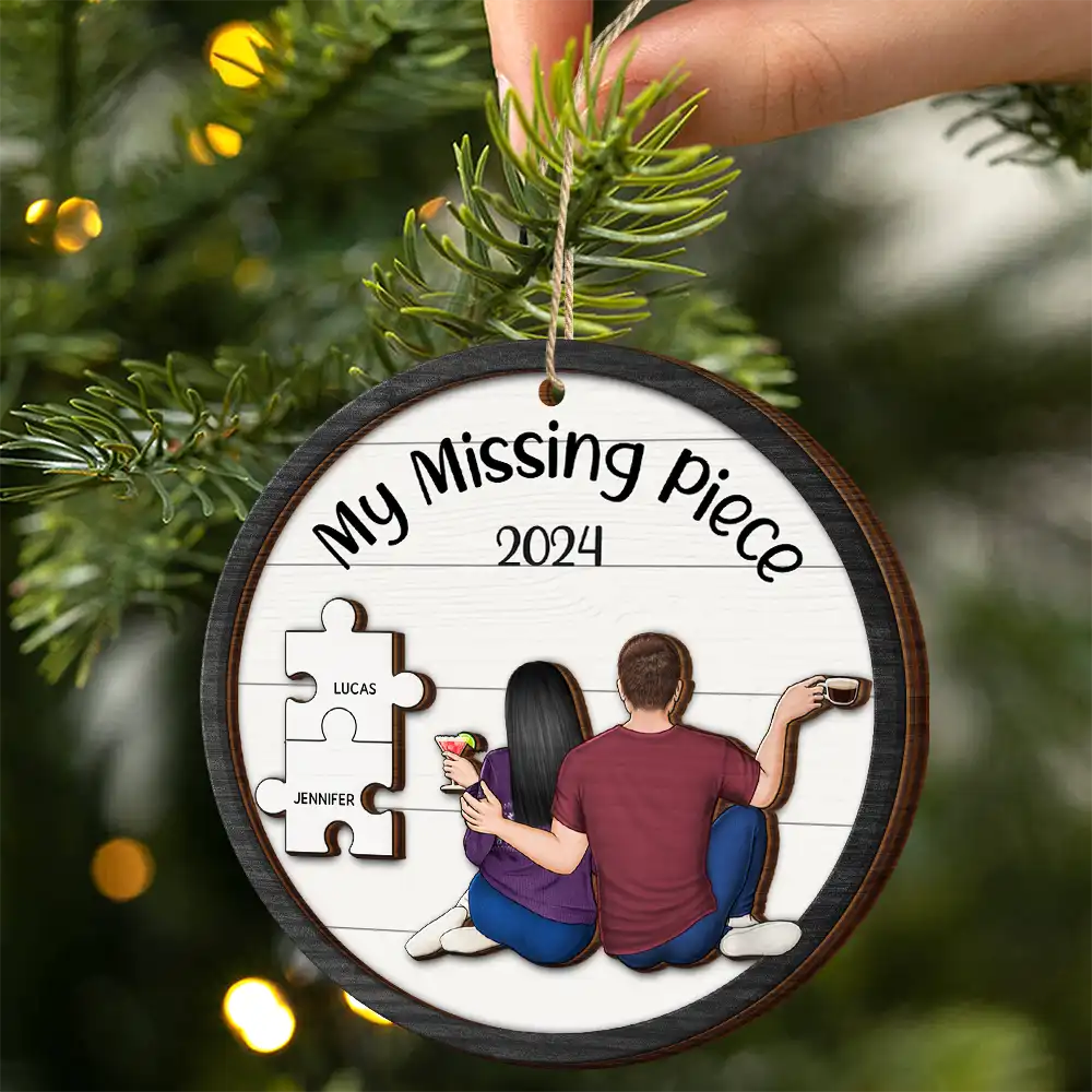 My Missing Piece Christmas Backside Couple - Personalized 2-Layered Wooden Ornament - Image 2