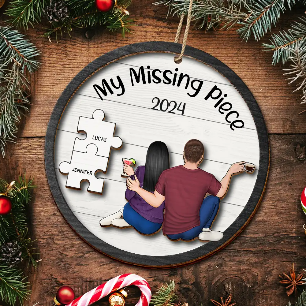 My Missing Piece Christmas Backside Couple - Personalized 2-Layered Wooden Ornament - Image 5