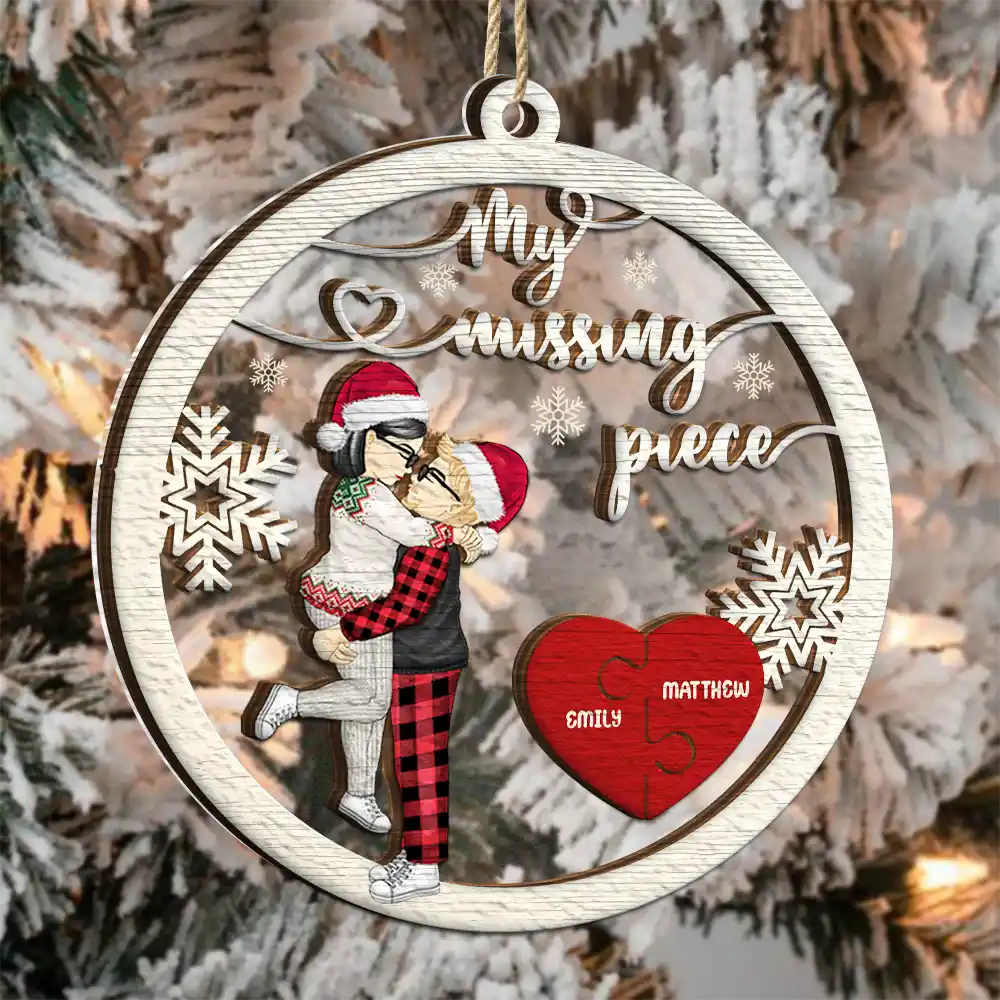 My Missing Piece Christmas Couple Hugging Kissing - Personalized 2-Layered Mix Ornament - Image 3