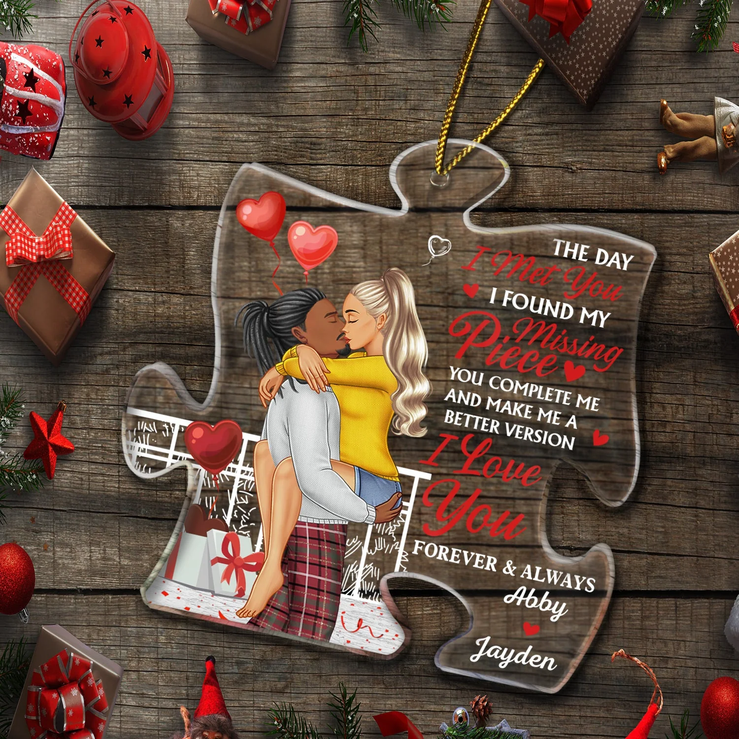 My Missing Piece I Love You Forever And Always - Christmas Gift For Couple, Spouse, Husband, Wife - Personalized Custom Shaped Acrylic Ornament - Image 5