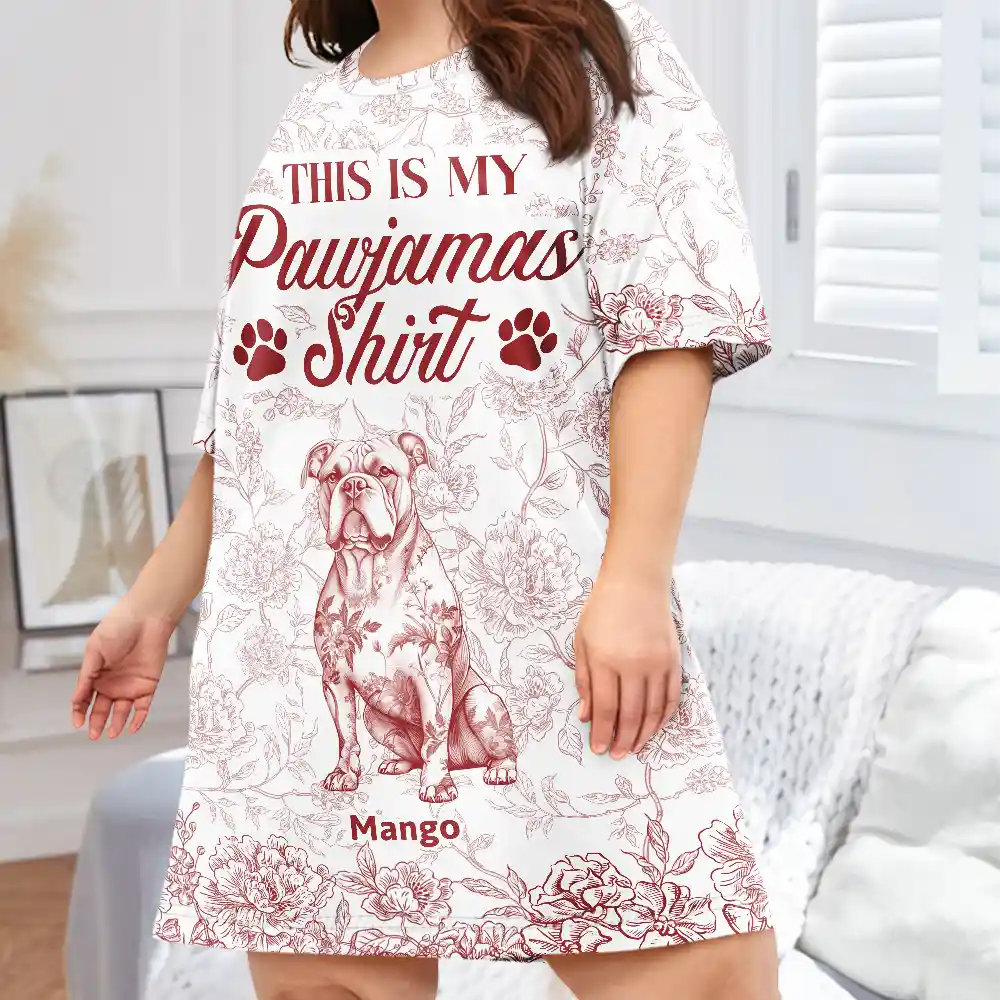 My Pawjamas Shirt Chinoiserie Toile Dog - Personalized Women's Sleep Tee - Image 3