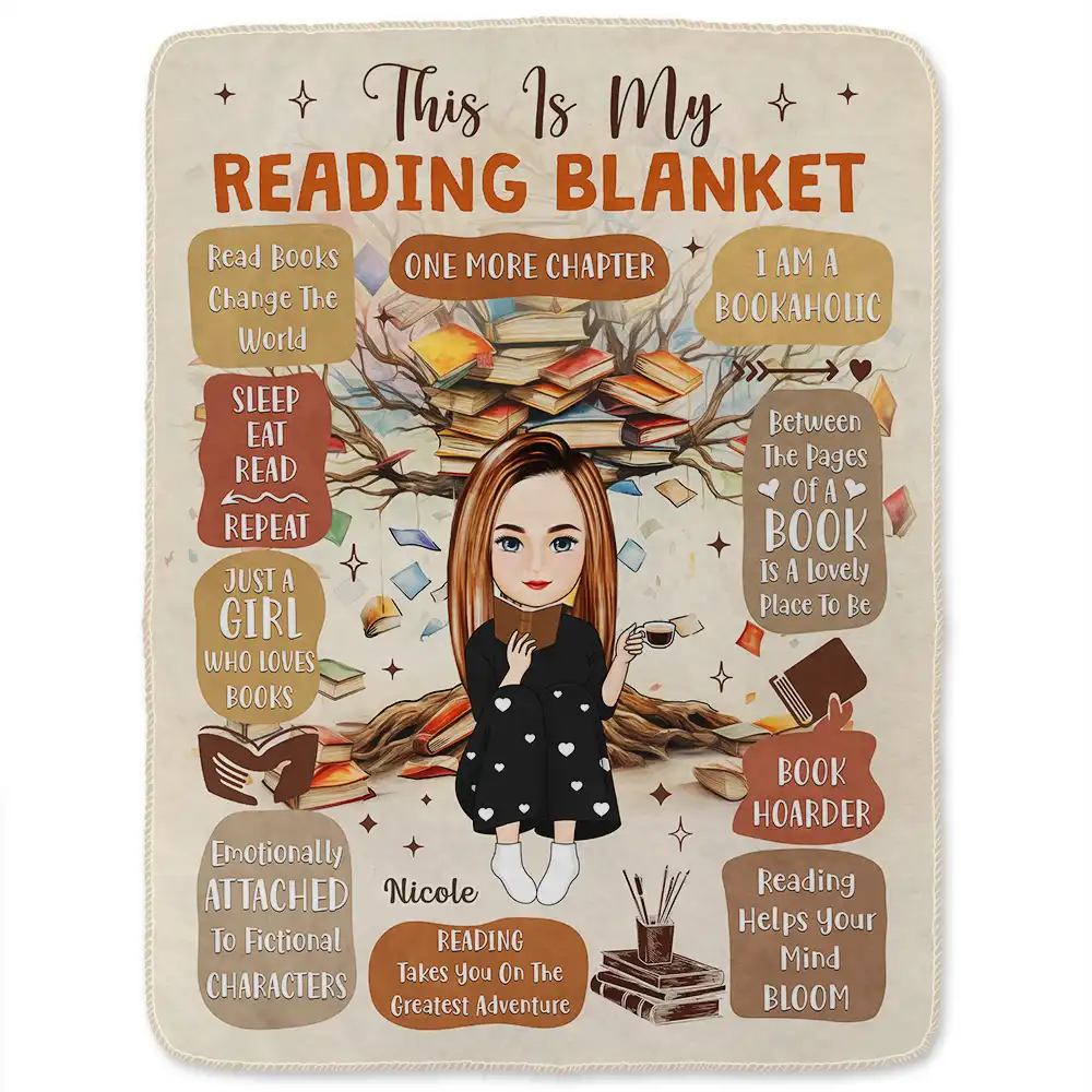 My Reading Blanket Book Tree One More Chapter - Personalized Fleece Blanket, Sherpa Blanket - Image 2