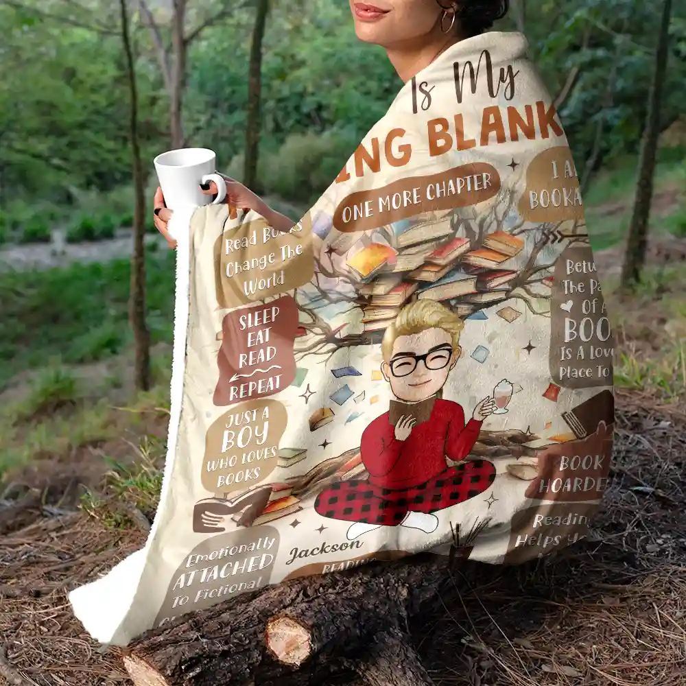 My Reading Blanket Book Tree One More Chapter - Personalized Fleece Blanket, Sherpa Blanket - Image 7