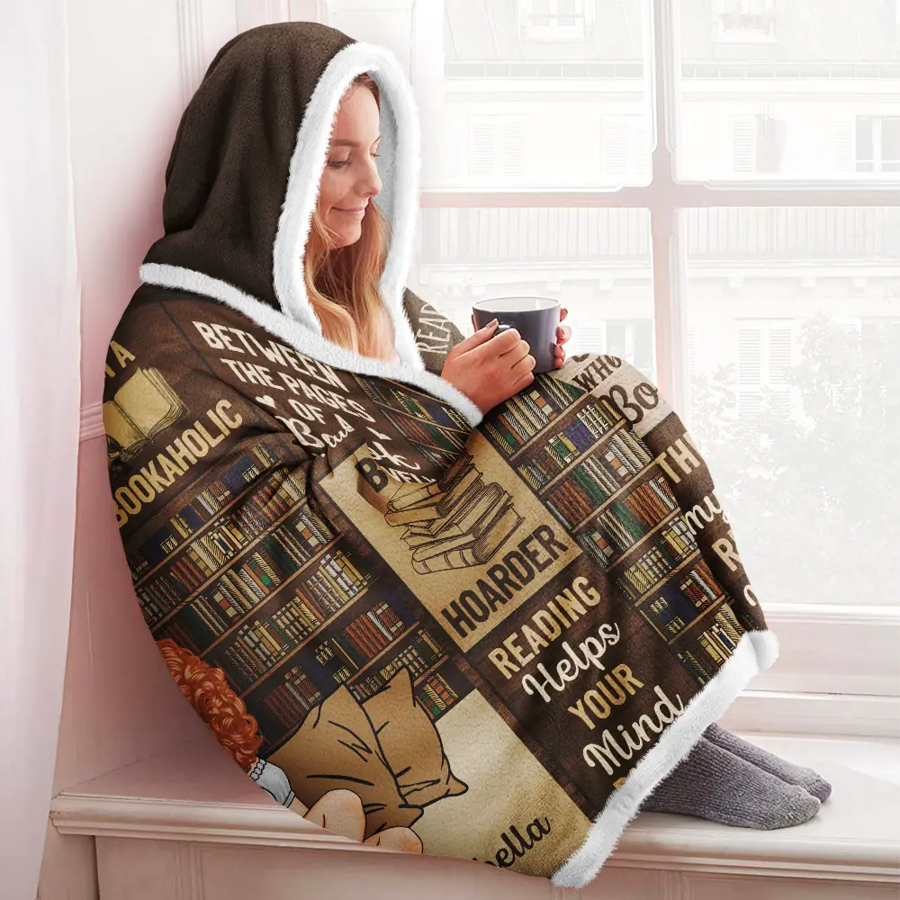 My Reading Blanket Just A Girl Who Loves Books - Personalized Wearable Hooded Blanket - Image 3
