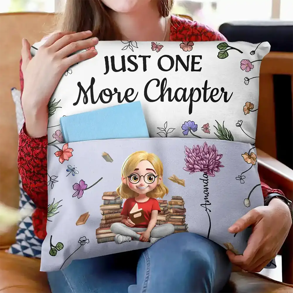 My Reading Pillow Reading Girl With Birth Month Flower - Personalised Pocket Pillow - Image 2