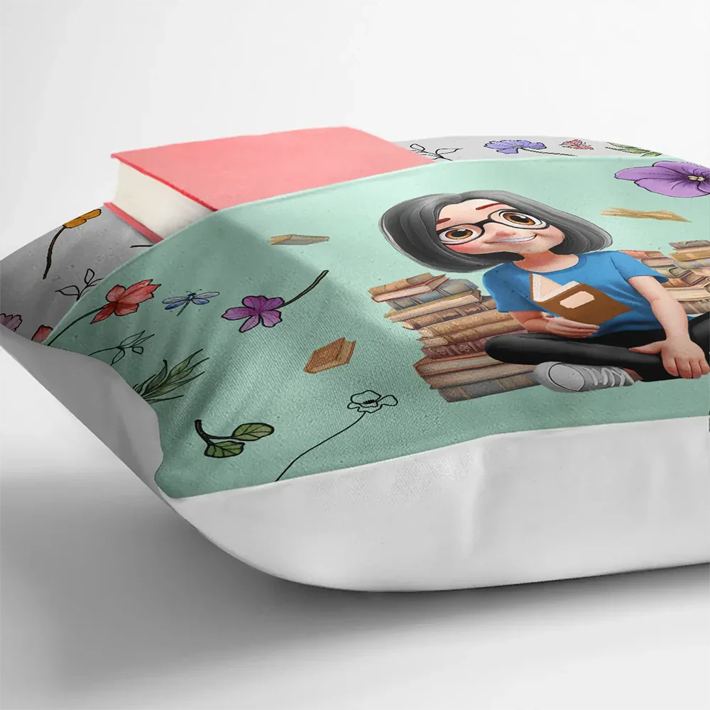 My Reading Pillow Reading Girl With Birth Month Flower - Personalised Pocket Pillow - Image 4