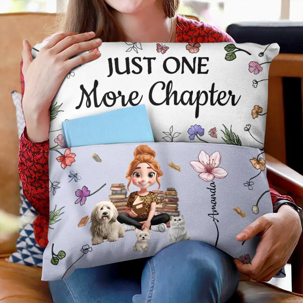 My Reading Pillow Reading Girl With Pets & Birth Month Flower - Personalized Pocket Pillow - Image 2