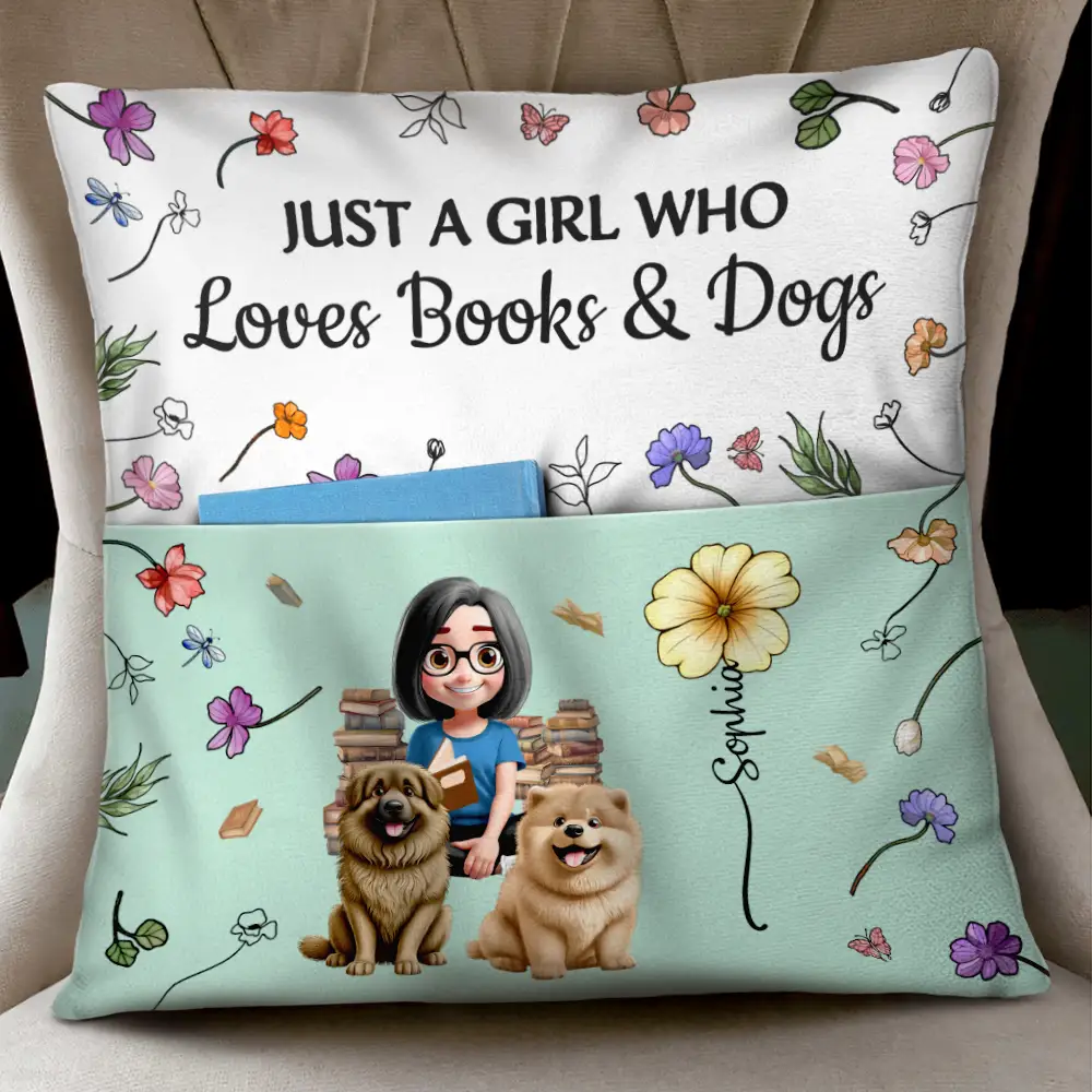My Reading Pillow Reading Girl With Pets & Birth Month Flower - Personalized Pocket Pillow - Image 3