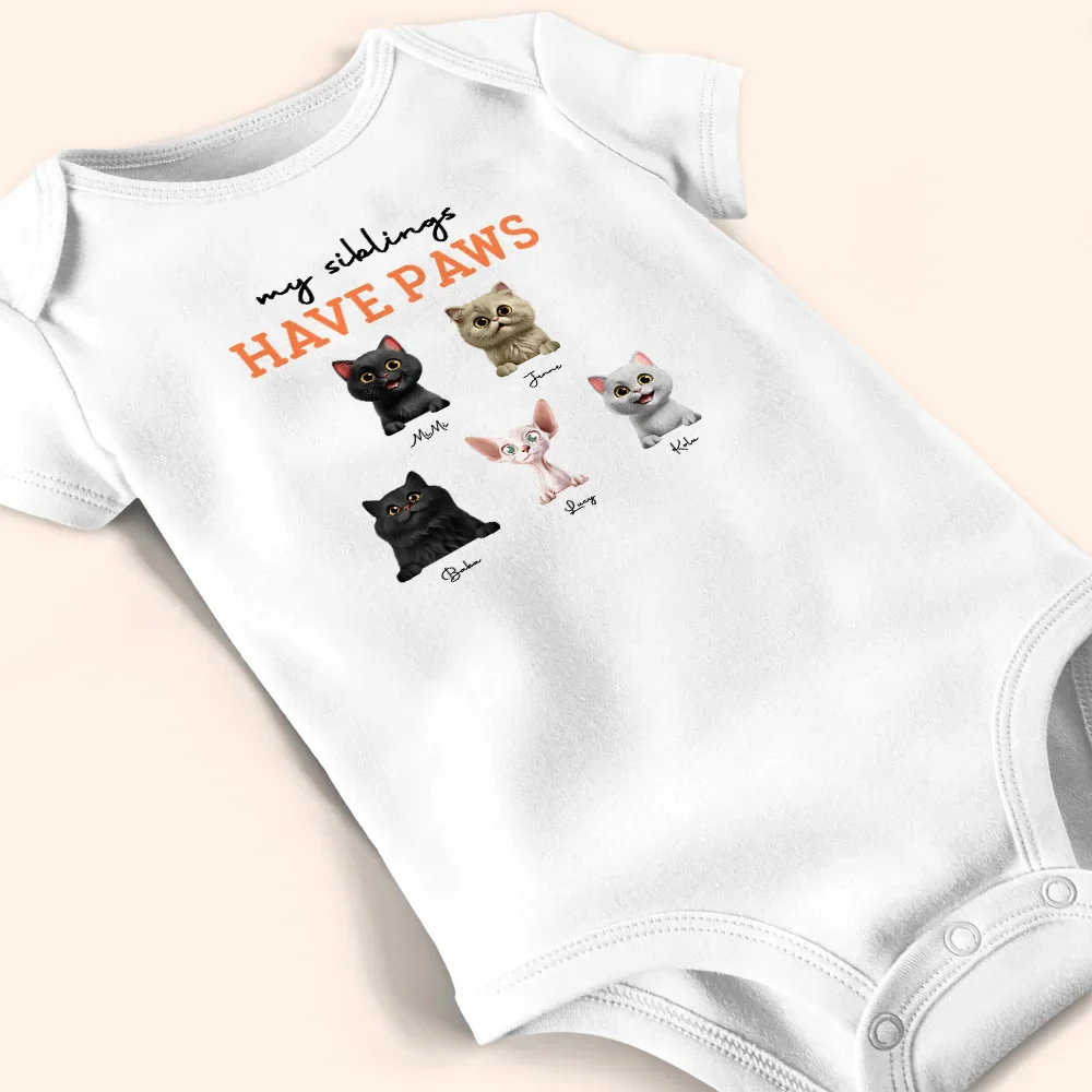 My Siblings Have Paws 3D Effect Dog Cat - Personalized Baby Onesie - Image 4